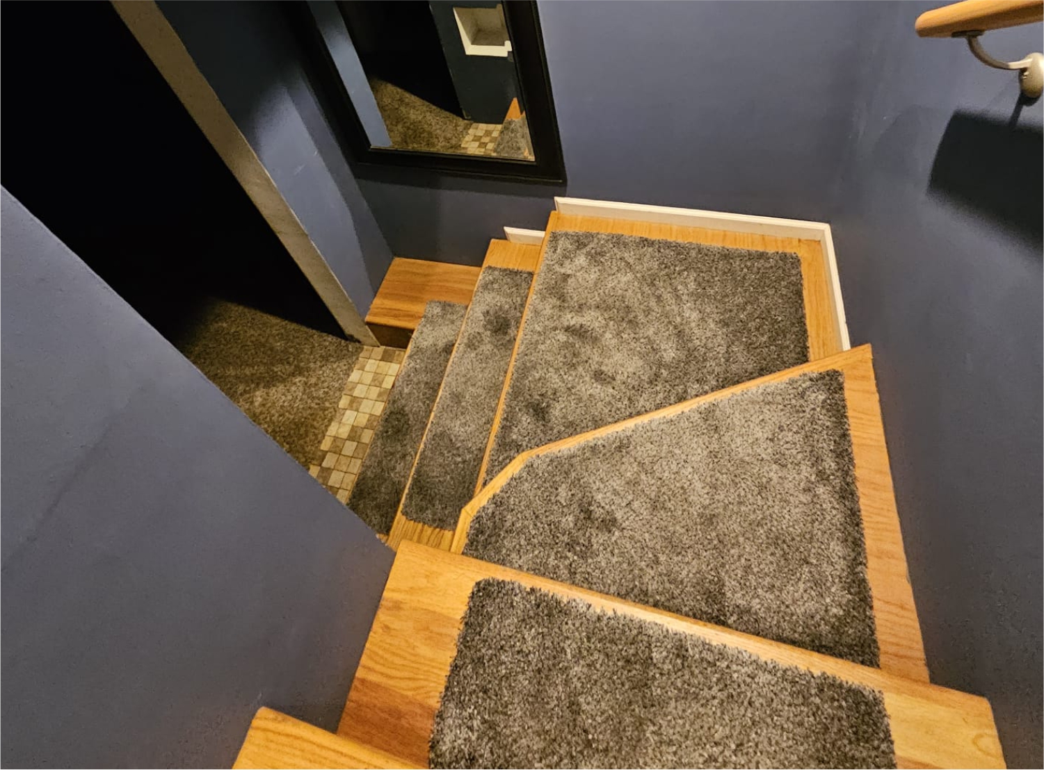 Cleaning indoor stairs.